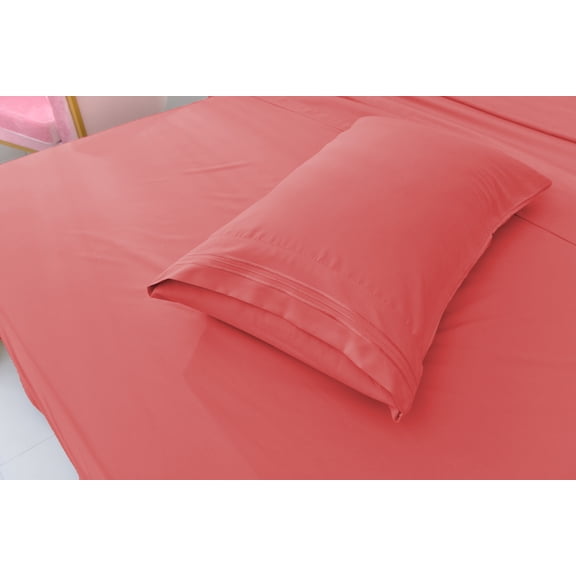 Deluxe2000 Series Soft Bamboo Derived Rayon Sheet Sets-California King Coral Sheets, Wrinkle Free - Deep Pockets - 4 Piece - 1 Fitted Sheet, 1 Flat, 2 Pillowcases California King, Coral