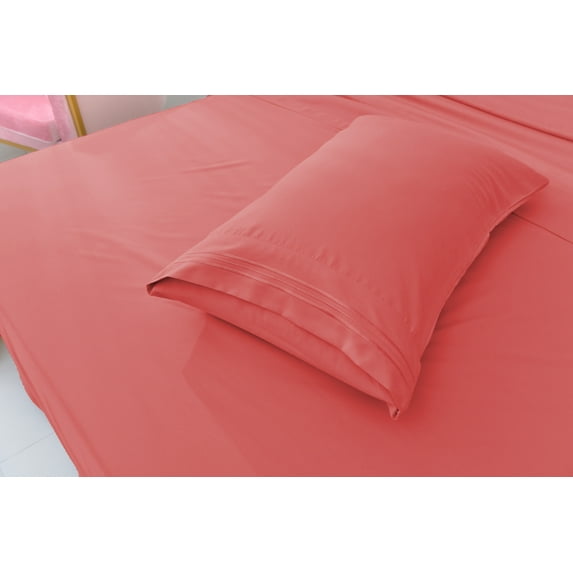 Deluxe2000 Series Soft Bamboo Derived Rayon Sheet Sets-Full Coral Sheets, Wrinkle Free - Deep Pockets - 4 Piece - 1 Fitted Sheet, 1 Flat, 2 Pillowcases Full, Coral