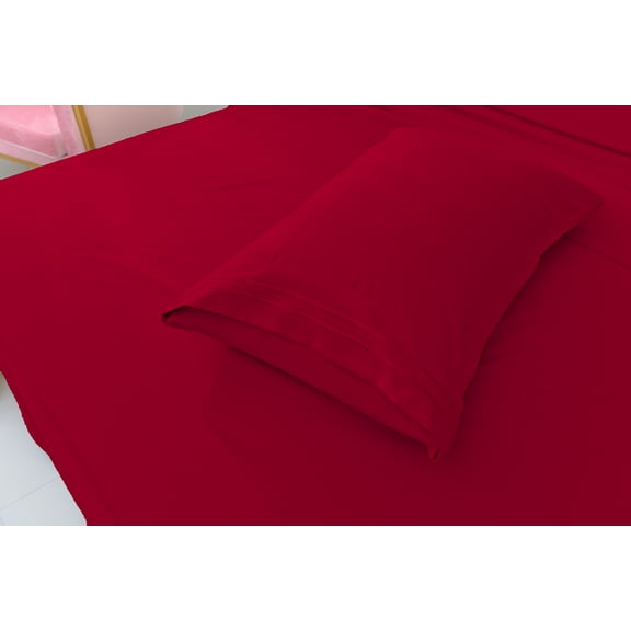 Deluxe2000 Series Soft Bamboo Derived Rayon Sheet Sets-Full Red Sheets, Wrinkle Free - Deep Pockets - 4 Piece - 1 Fitted Sheet, 1 Flat, 2 Pillowcases Full, Red