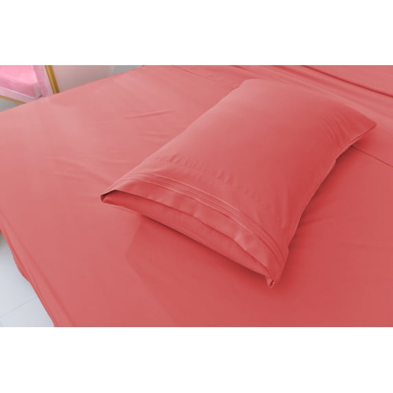 OKAO Home Goods 4-Piece Bamboo Derived Rayon Bed Sheet Set, Queen – Deep Pocket, Coral
