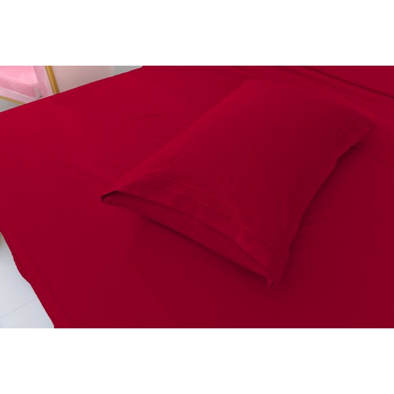 Deluxe2000 Series Soft Bamboo Derived Rayon Sheet Sets- Queen Red Sheets, Wrinkle Free - Deep Pockets - 4 Piece - 1 Fitted Sheet, 1 Flat, 2 Pillowcases Queen, Red