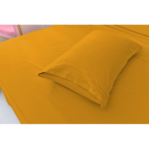 Deluxe2000 Series Soft Bamboo Derived Rayon Sheet Sets-Split King Gold Sheets, Wrinkle Free - Deep Pockets - 5 Piece - 2 Fitted Sheet, 1 Flat, 2 Pillowcases Split King, Gold