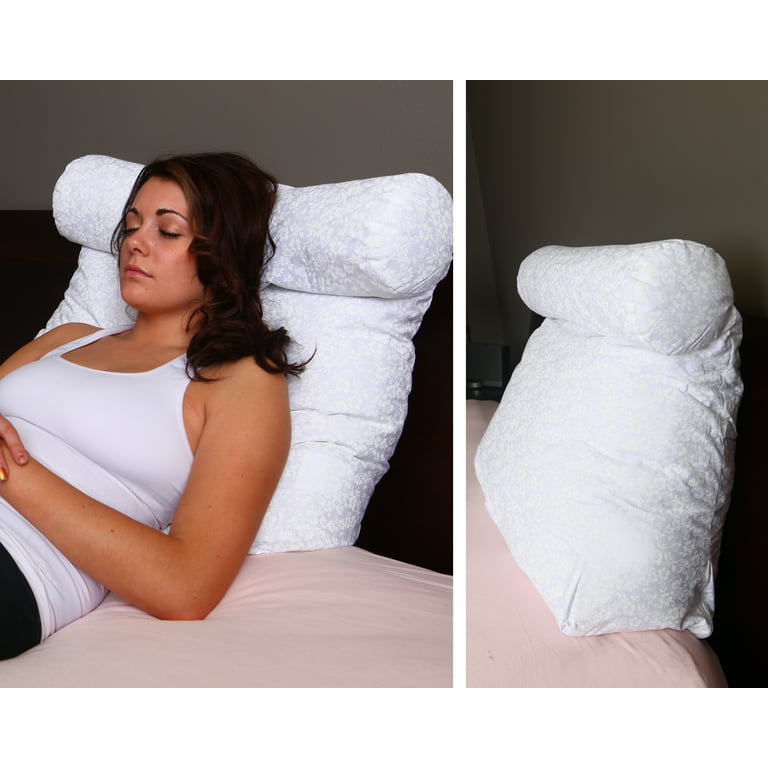 DeluxeComfort Relax in Bed Pillow - Best Lounger Support Pillows with Neck Roll for Reading or Bed Rest, White