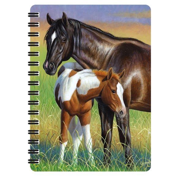 3D LiveLife Jotter - Mare & Foal from Deluxebase. Spiral Bound A6 5.5x4in Small Animal Notebook, 80 Plain Recycled Pages, Horse Cover.