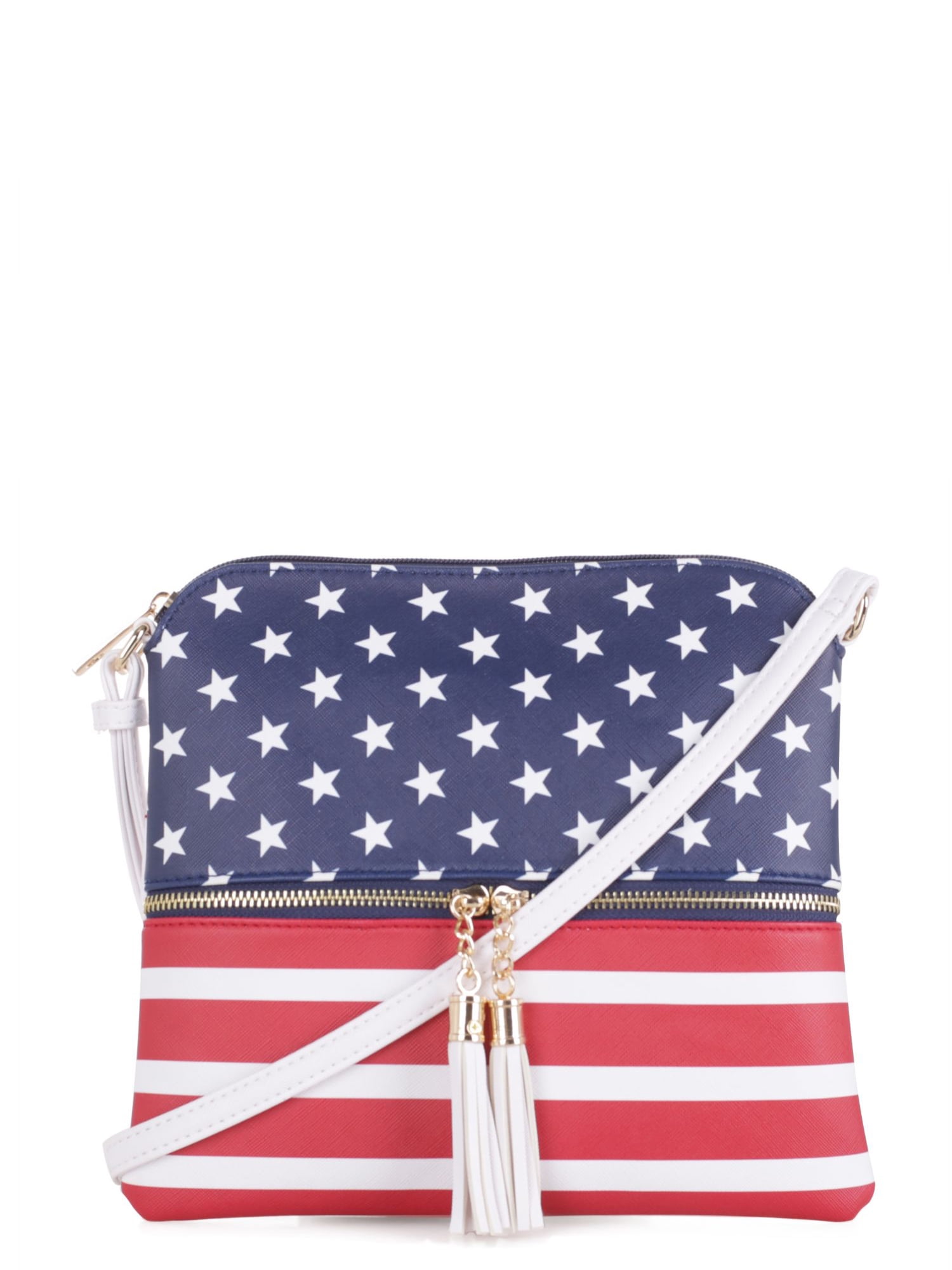 Deluxity American Flag Lightweight Medium Crossbody Bag with Tassel and