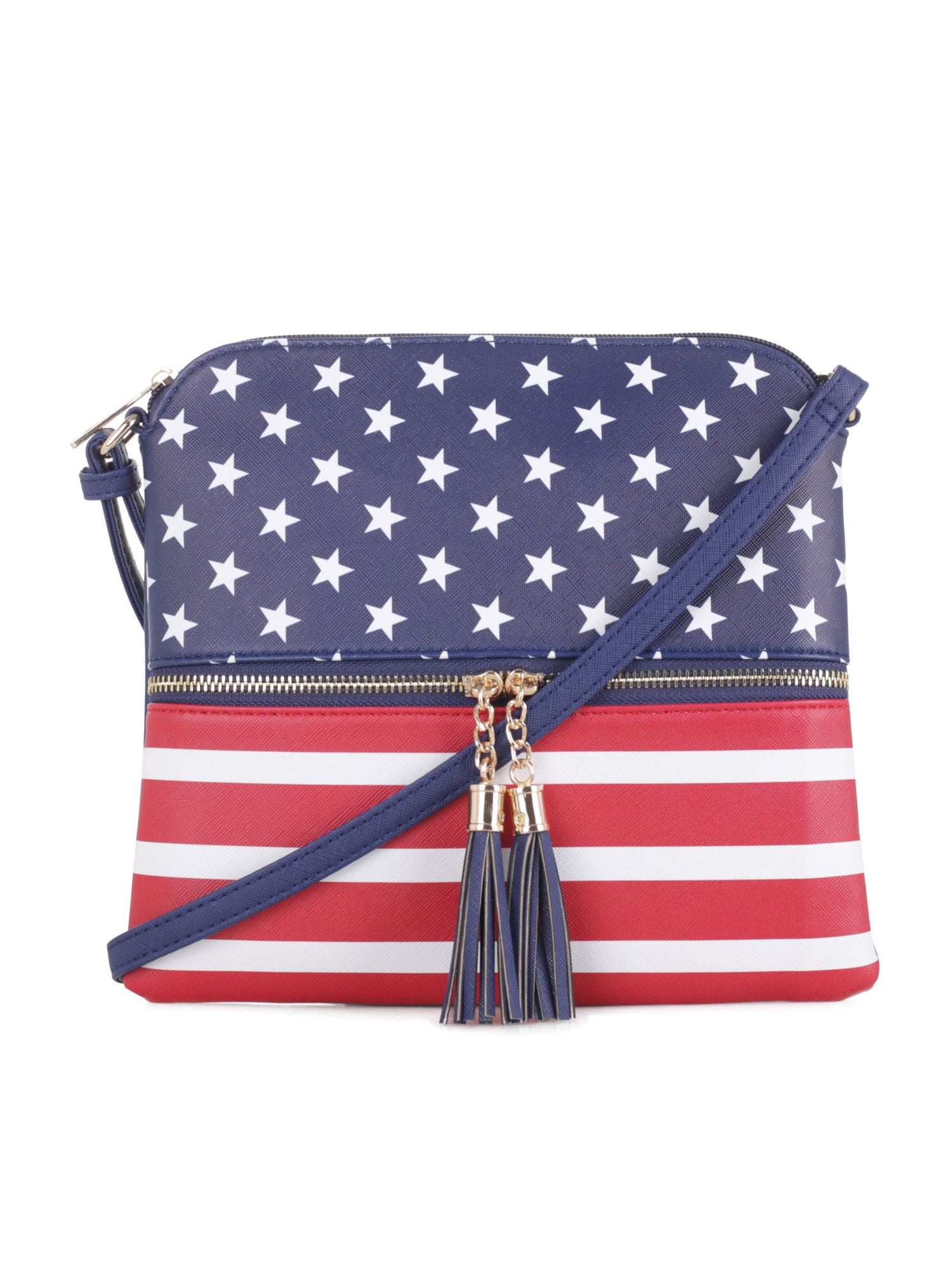 Deluxity American Flag Lightweight Medium Crossbody Bag with Tassel and