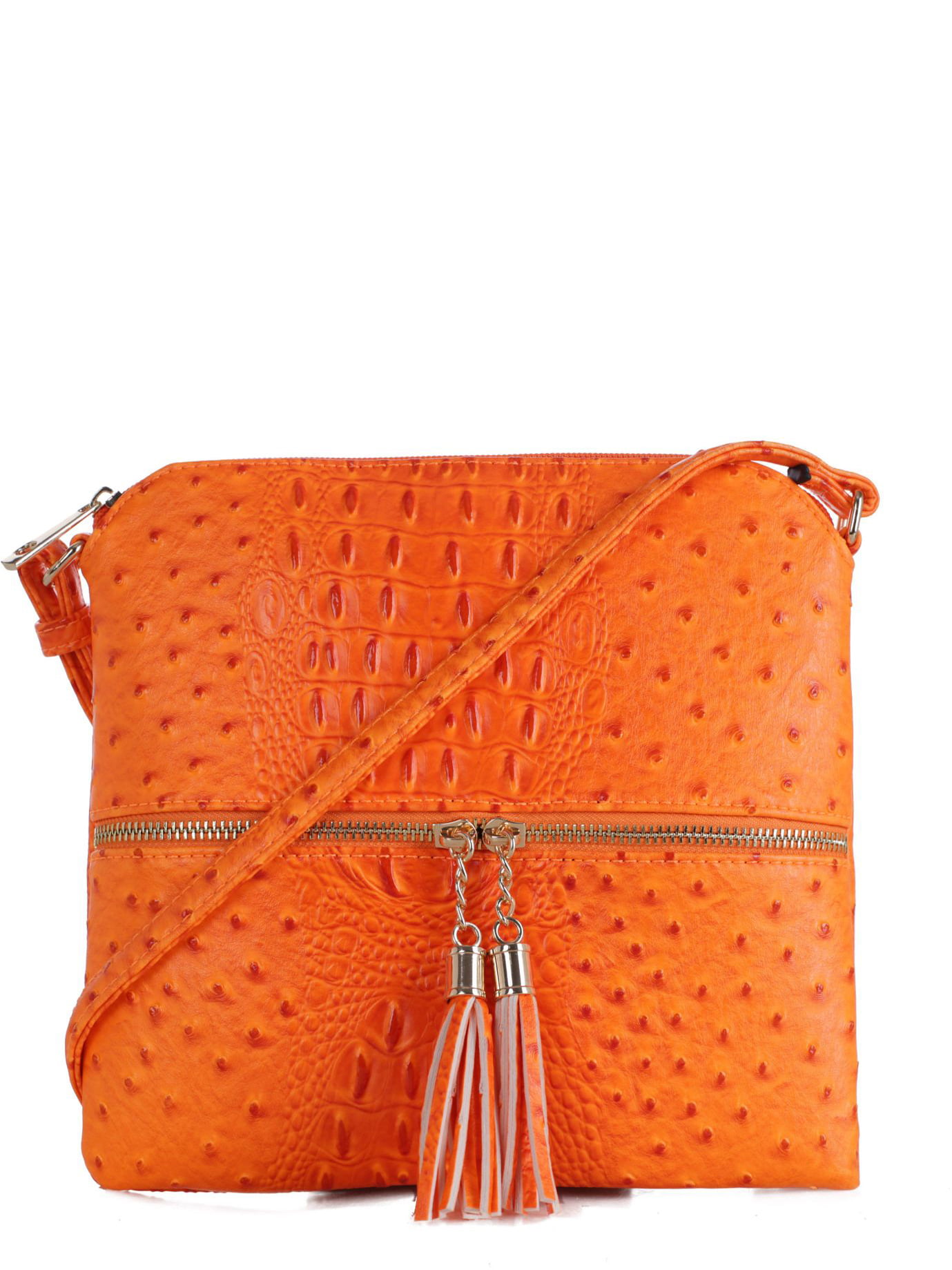 New Genuine Orange Ostrich Leather Skin Women Shoulder Mini Handbag Purse.
