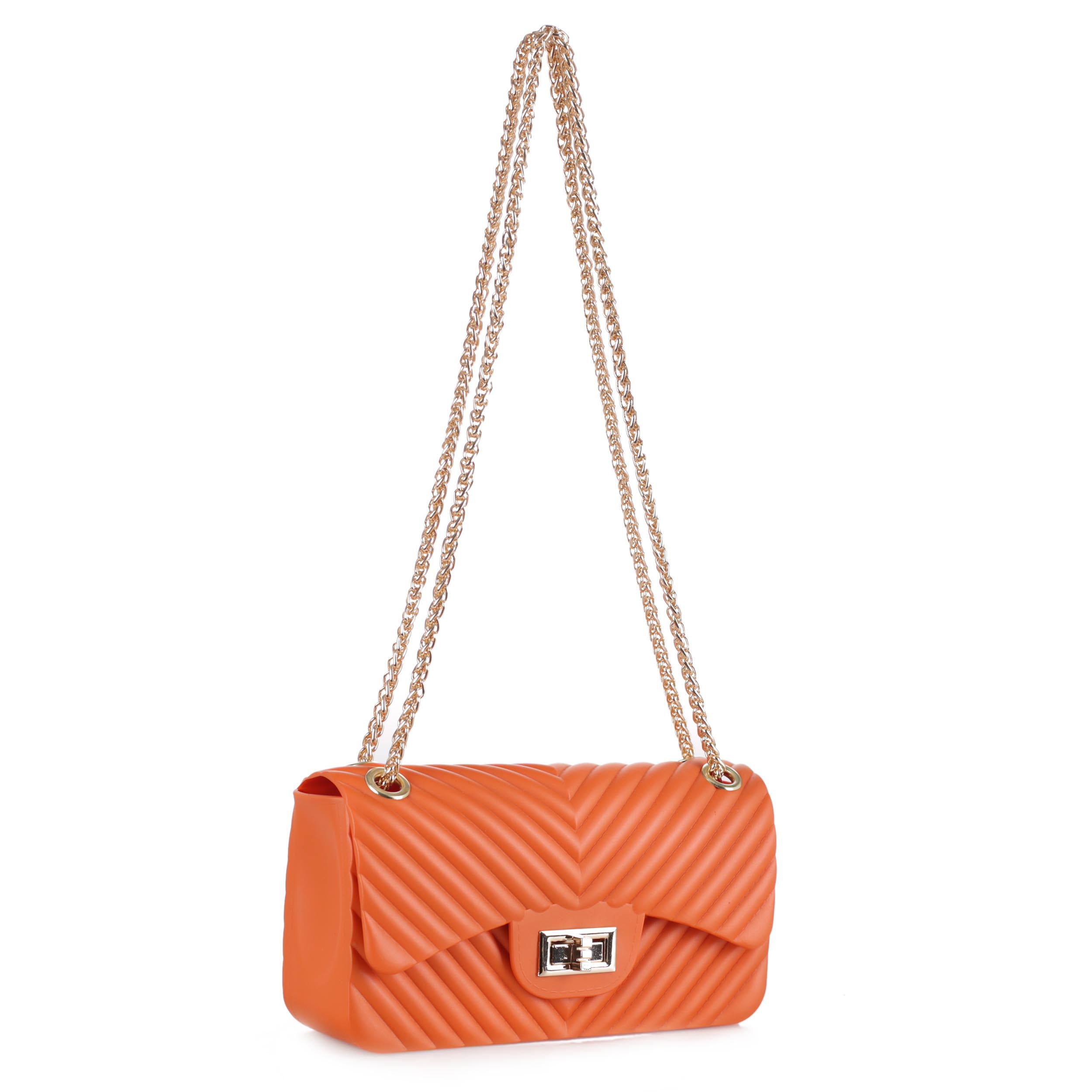 Clutch with chain - Lambskin, orange — Fashion