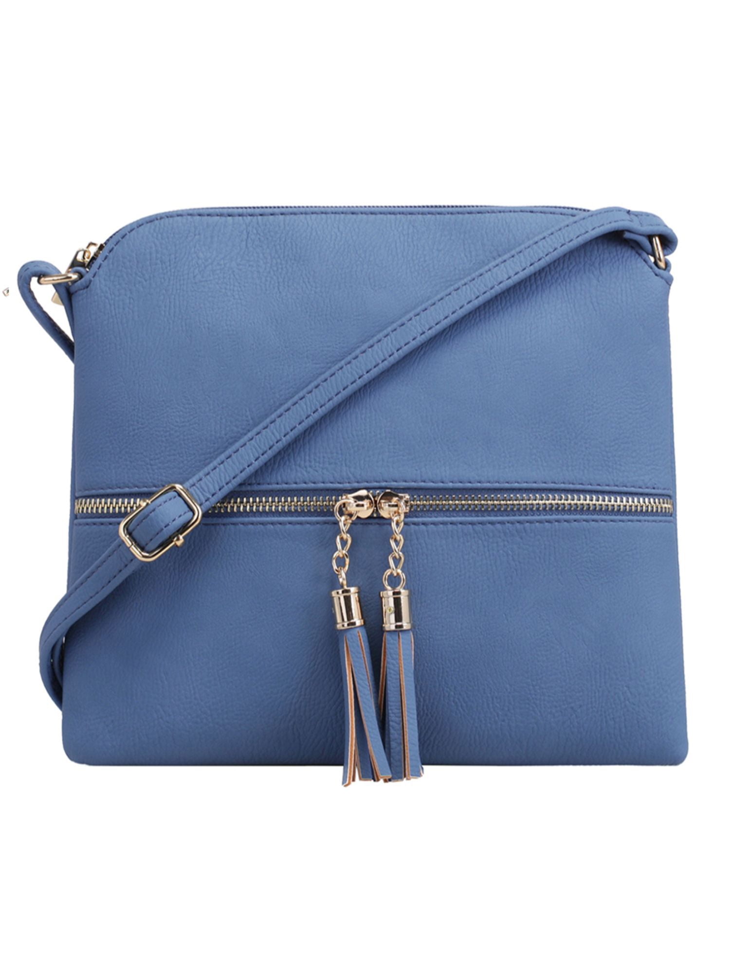 Deluxity Lightweight Medium Lady Crossbody Bag with TasselBlue
