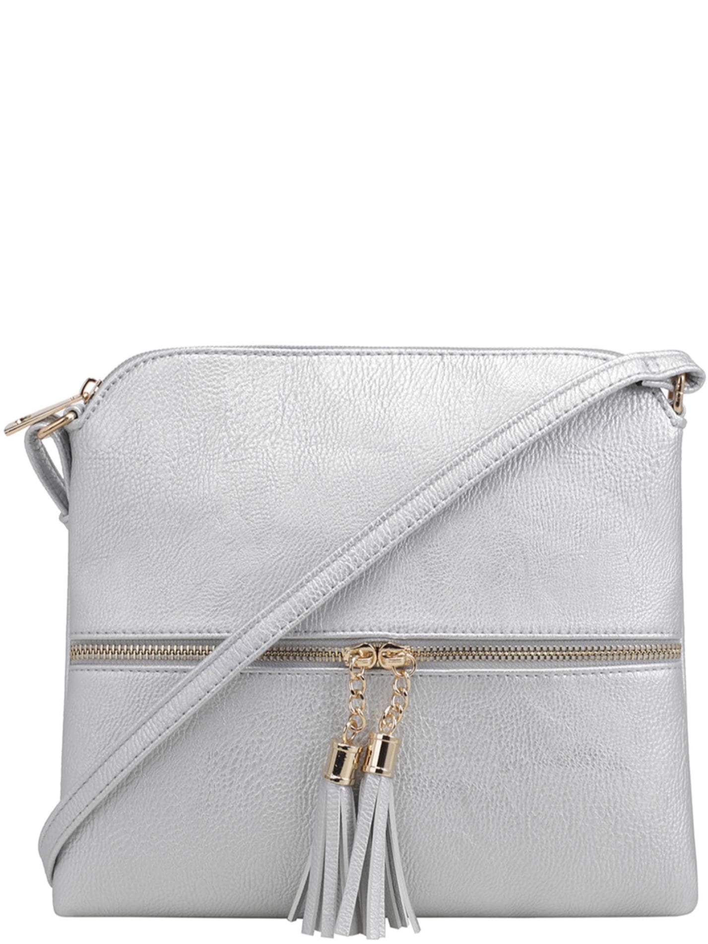 Deluxity Lightweight Medium Lady Crossbody Bag with TasselSilver
