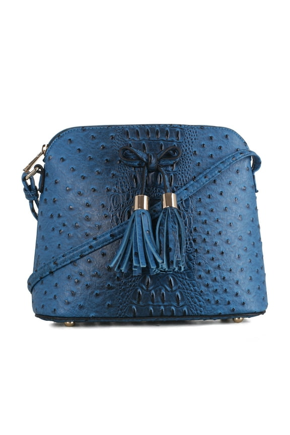 Ostrich Lightweight Dome Crossbody Lady Bag Bow Tassel Peacock
