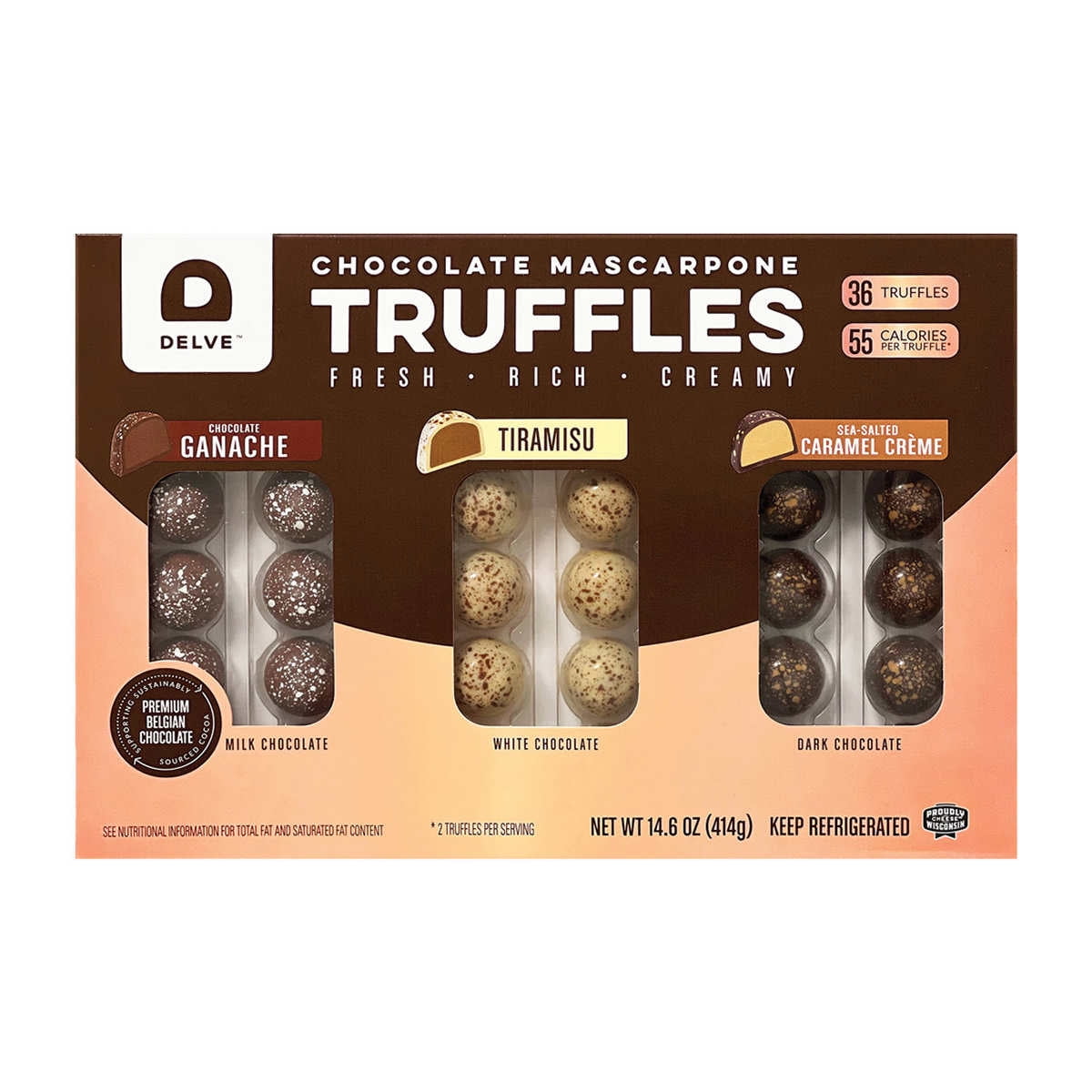 Delve Chocolate Mascarpone Truffles, Variety Pack, 36 Count