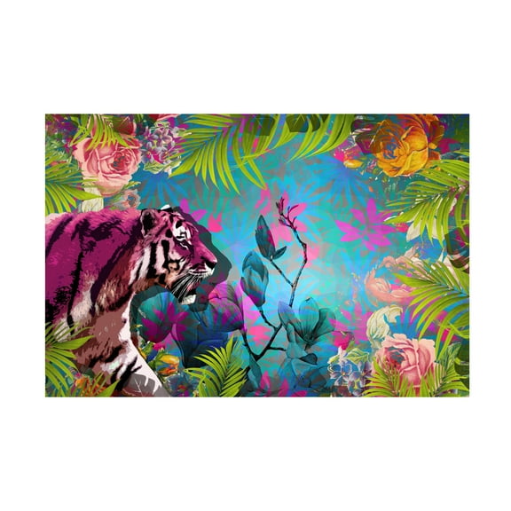 Delyth Angharad 'Pink Tiger Floral' Canvas Art