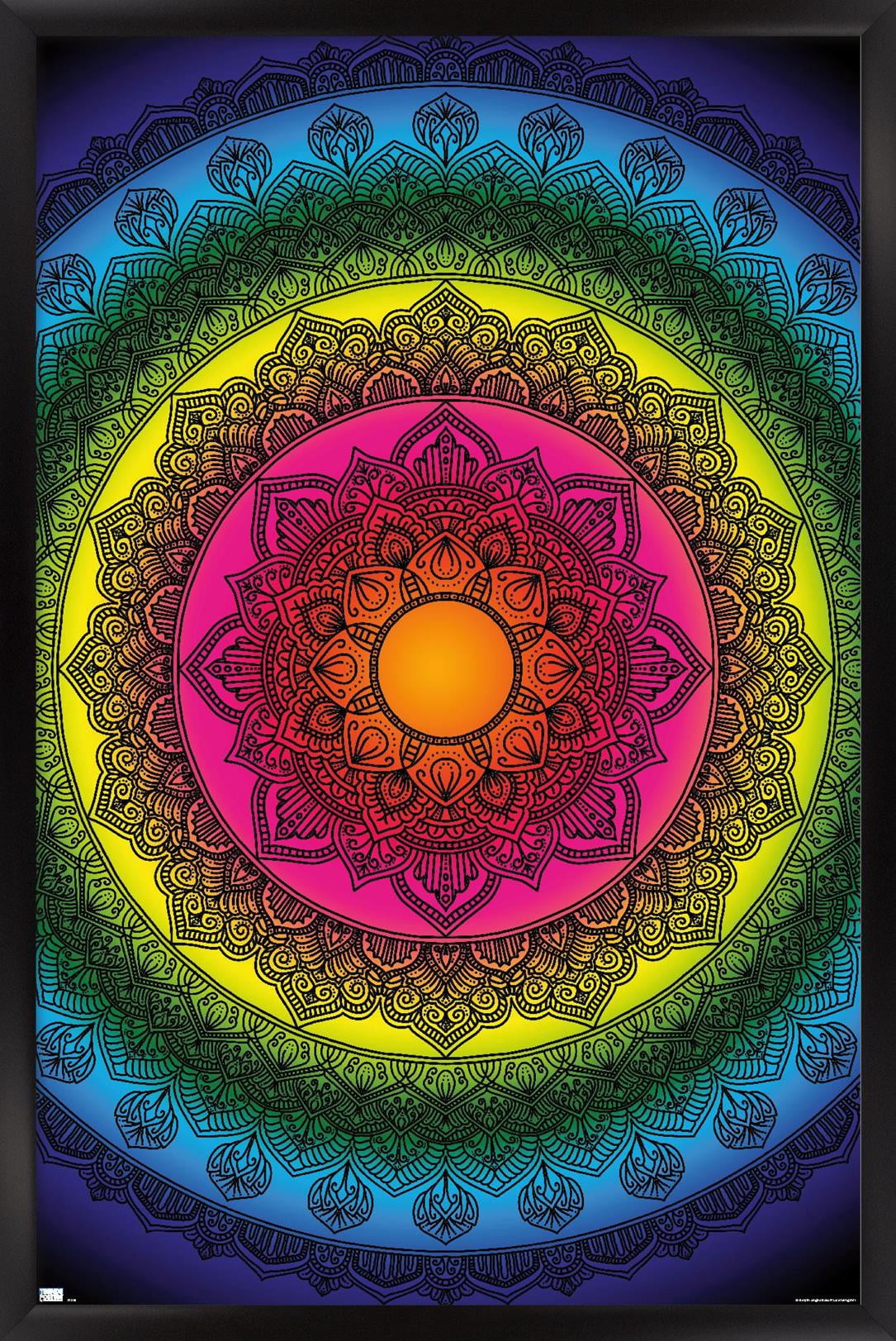 Delyth Angharad - Rainbow Mandalas Wall Poster, 22.375" x 34" Framed