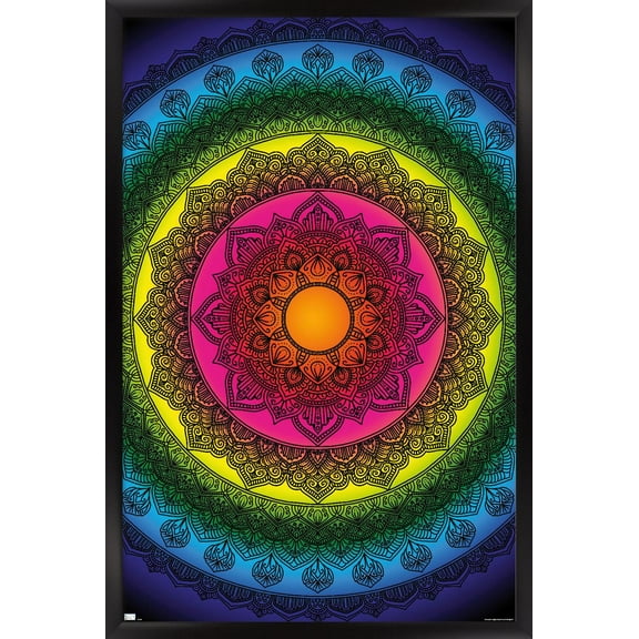 Delyth Angharad - Rainbow Mandalas Wall Poster, 22.375" x 34" Framed