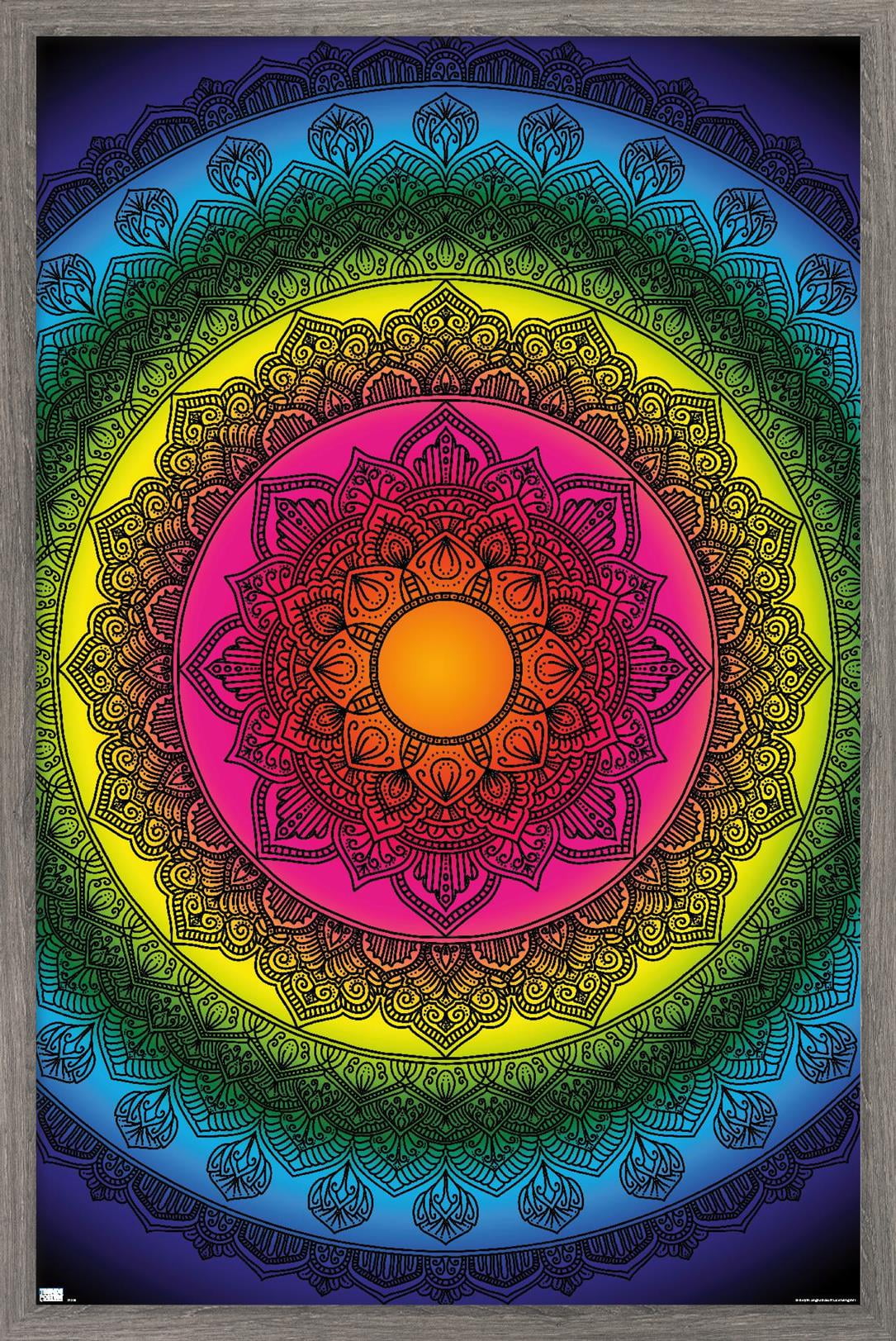 Delyth Angharad - Rainbow Mandalas Wall Poster, 22.375" x 34" Framed