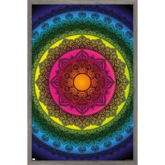 Delyth Angharad - Rainbow Mandalas Wall Poster, 22.375" x 34" Framed