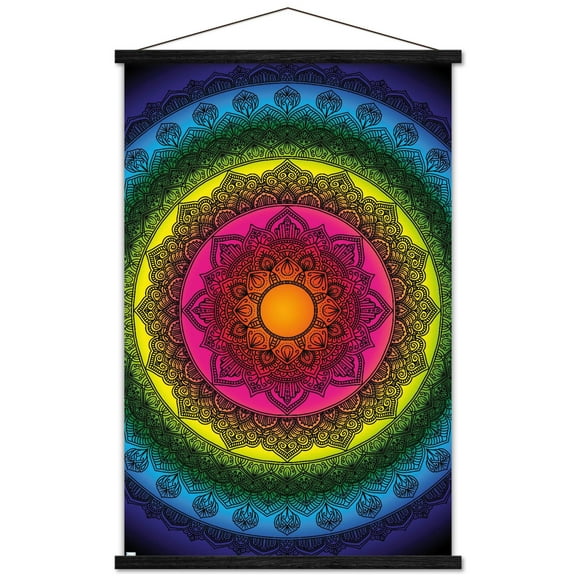 Delyth Angharad - Rainbow Mandalas Wall Poster with Magnetic Frame, 22.375" x 34"