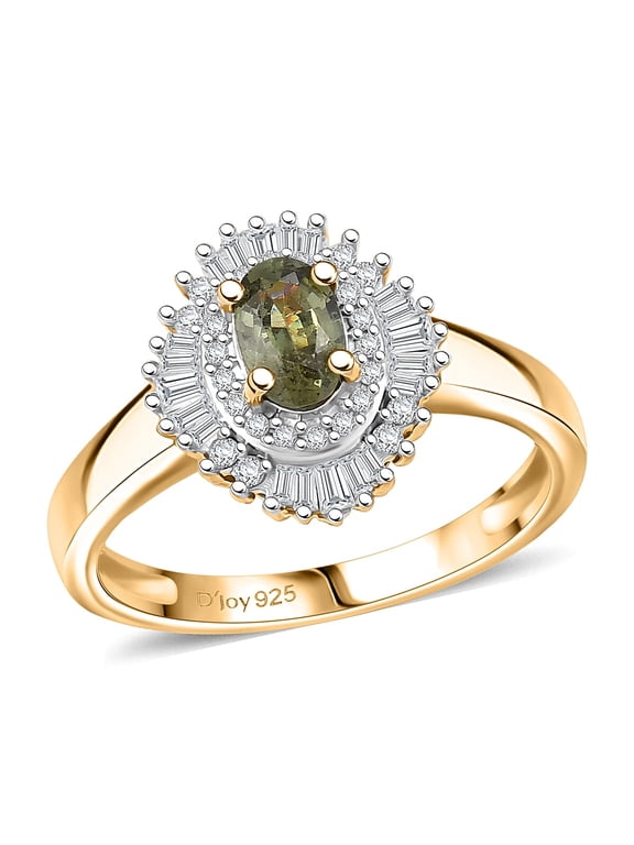 DELIVERING JOY Demantoid Garnet and Diamond 0.90 ctw Sunburst Ring in 18K Vermeil Yellow Gold Over Sterling Silver Size 6 Gifts
