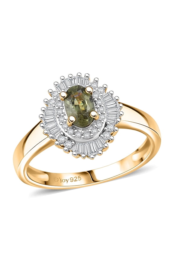 Demantoid Garnet and Diamond 0.90 ctw Sunburst Ring in 18K Vermeil Yellow Gold Over Sterling Silver Size 8 Christmas Gifts