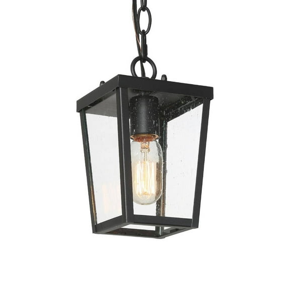 LNC Demar Black and Seeded Glass Modern/Contemporary Square LED Mini Pendant Light,9.1"H