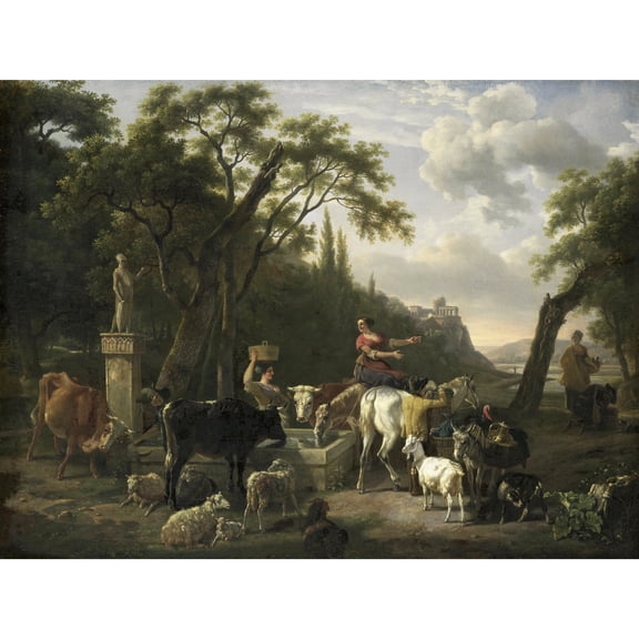 Demarne Italian Landscape Shepherds Animals Extra Large XL Wall Art Poster Print