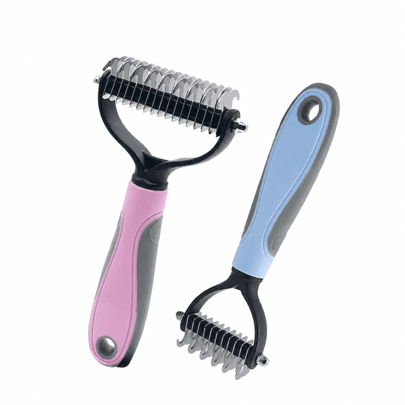 Dematting Comb for Cats and Dogs, Dual-Sided Pet Grooming Brush for Mats Tangles and Loose Fur, Rounded Teeth Deshedding Undercoat Rake for Long Hair Pets