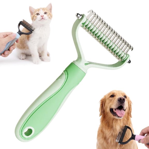Dematting Comb for Dogs and Cats, 2026 Upgraded Dual Sided Grooming Comb, Deep Detangling Brush for Dogs, Gentle Pet Hair Remover Comb, Ergonomic Pet Grooming Tool for Home (Green)