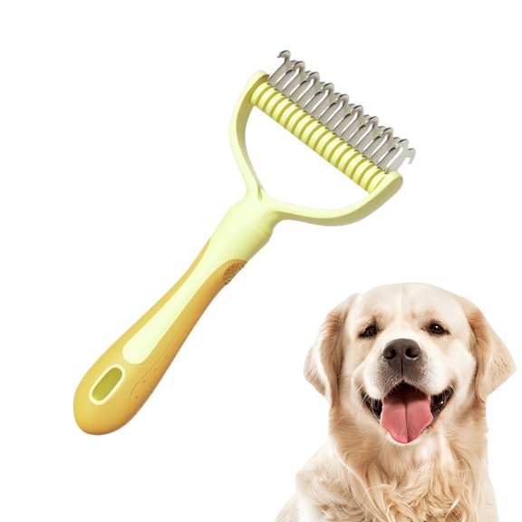 Dematting Comb for Dogs and Cats, 2026 Upgraded Pet Tool Grooming, Dual-Sided Deshedding and Dematting Brush, Ergonomic Pet Grooming Brush, Gentle Pet Hair Remover Comb (Yellow)