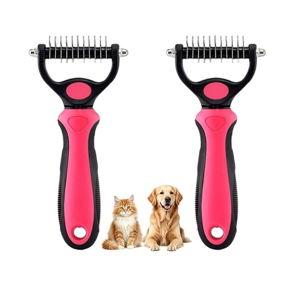 Dematting Comb for Dogs and Cats, Undercoat Rake Pet Brush for Long Hair, Deshedding Dog Brush Removes Tangles Knots and Loose Fur, Grooming Tool for Thick Coats (Pink M*2)