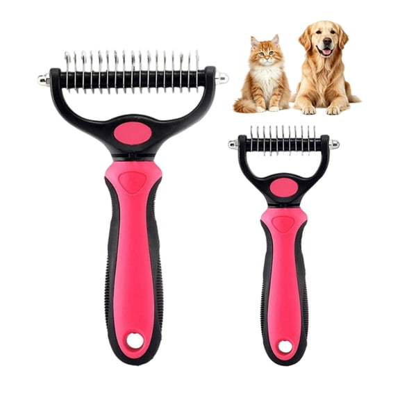 Dematting Comb for Dogs and Cats, Undercoat Rake Pet Brush for Long Hair, Deshedding Dog Brush Removes Tangles Knots and Loose Fur, Grooming Tool for Thick Coats (Pink M*2)