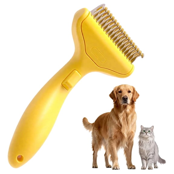 Dematting Comb for Dogs and Cats, Undercoat Rake Pet Brush for Long Hair, Dual-Sided Pet Grooming Brush Removes Tangles Knots and Loose Fur, Deshedding Grooming Tool (Lemon Yellow)