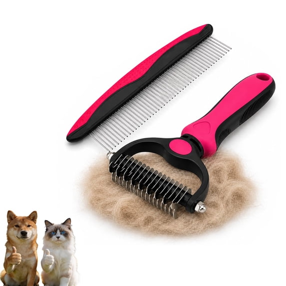 Dematting Comb for Dogs and Cats, Double-Sided Pet Grooming Tool for Loose Hair, Tangles, Mats and Undercoat