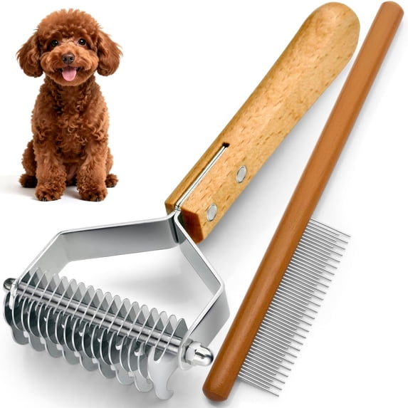 Dematting Comb for Dogs and Cats, Mat Remover and Deshedding Grooming Tool, Safe Detangler for Matted Fur, Double Sided Undercoat Rake for dogs