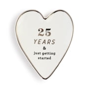 Demdaco 25th Anniversary White 4 x 3.5 Ceramic Stoneware Art Heart Trinket Dish