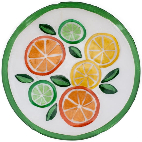 Demdaco Citrus Slices Lemon Vibrant Green 11 inch Glass Round Serving Plate