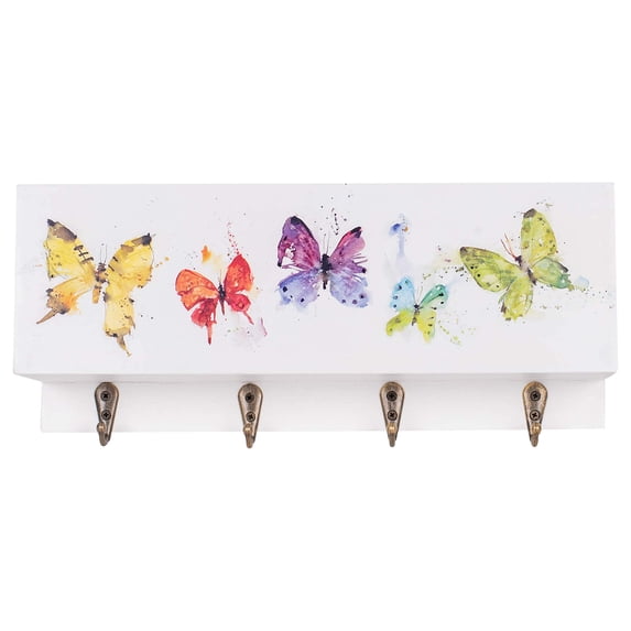 Demdaco Flock of Butterflies Watercolor White 10 x 4 Wood Composite Key Holder Hooks