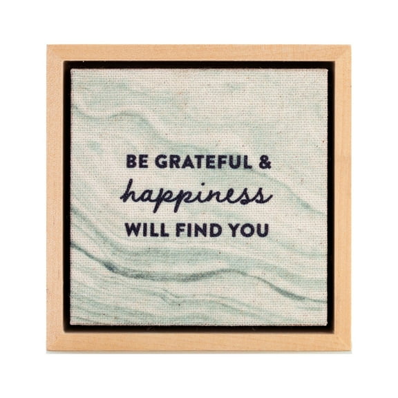 Demdaco Grateful And Happiness Marbled Green 4.5 x 4.5 Birch Wood Plaque Sign
