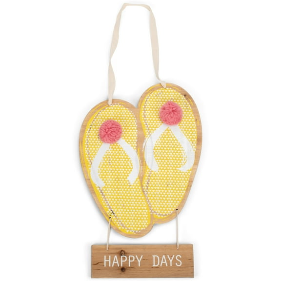 Demdaco Happy Days Flip Flops Yellow 19.5 x 12 Fir Wood Door Hanger Sign