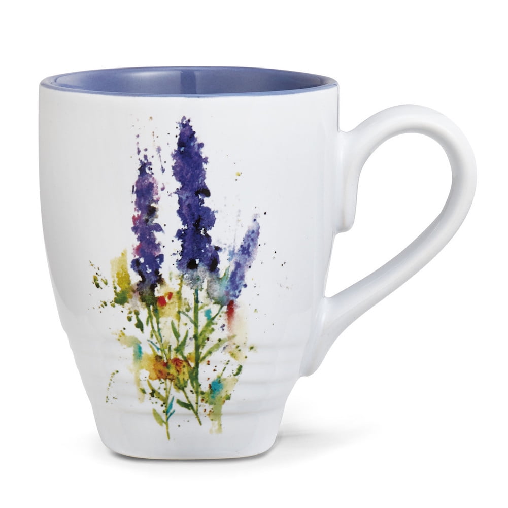 Demdaco Lavender Coffee or Tea Mug - Flowering Herb 16 oz. Ceramic Stoneware Cup with Artwork by Dean Crouser - Watercolor Purple