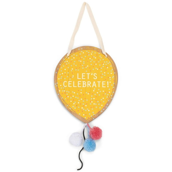 Demdaco Let's Celebrate Balloon Yellow 22 x 11.5 Fir Wood Door Hanger Sign