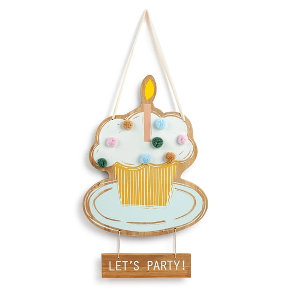 Demdaco Let's Party Cupcake Woodgrain 22 x 14 Fir Wood Door Hanger Sign