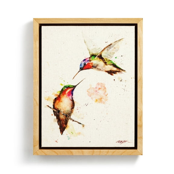Demdaco PeeWee Hummingbird Lovebirds Green 10 x 8 Canvas Framed Wall Art