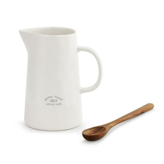 Demdaco Refresh Refill Classic White 8 x 5 Ceramic Pitcher and Spoon Set