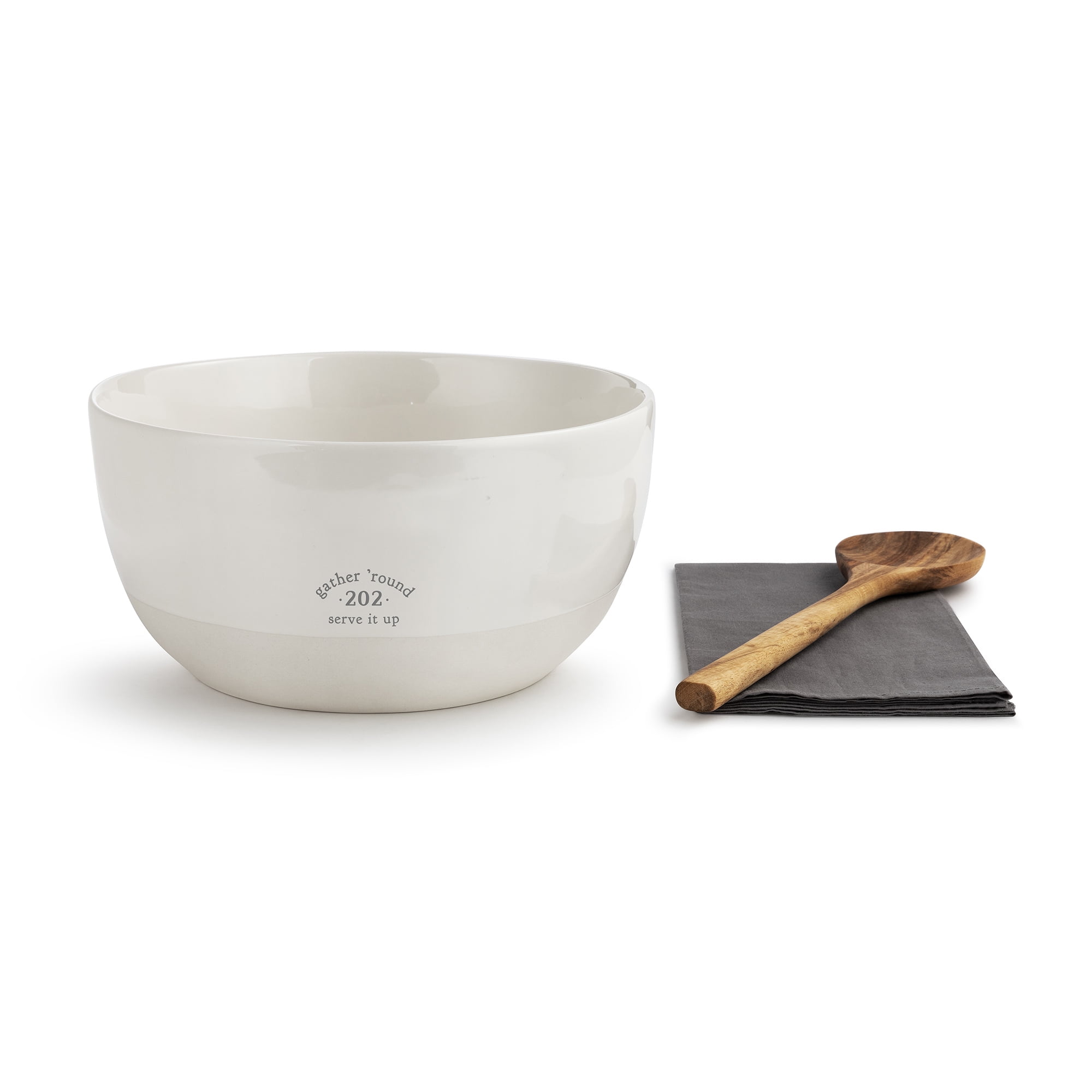 Demdaco Serve It Up White 10 x 10 Ceramic Bowl Spoon and Napkin 3 Piece Set