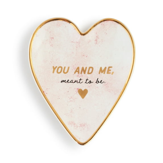 Demdaco You And Me Gold Tone 4 x 3.5 Ceramic Stoneware Art Heart Trinket Dish