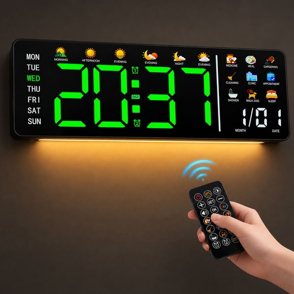 16-Inch Digital Calendar Wall Clock for Seniors, Large Time Display, 9 Task Reminders, Dual Alarms, DST and Night Light Memory Loss Clock