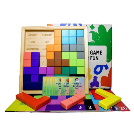 Dementia Activities for Seniors, 2 in 1 Cognitive Games for Elderly: Tile Matching Puzzle & Memory Q&A, 15 Wooden Blocks, 26 Templates, Alzheimer's Activities, Games for Dementia Patients.