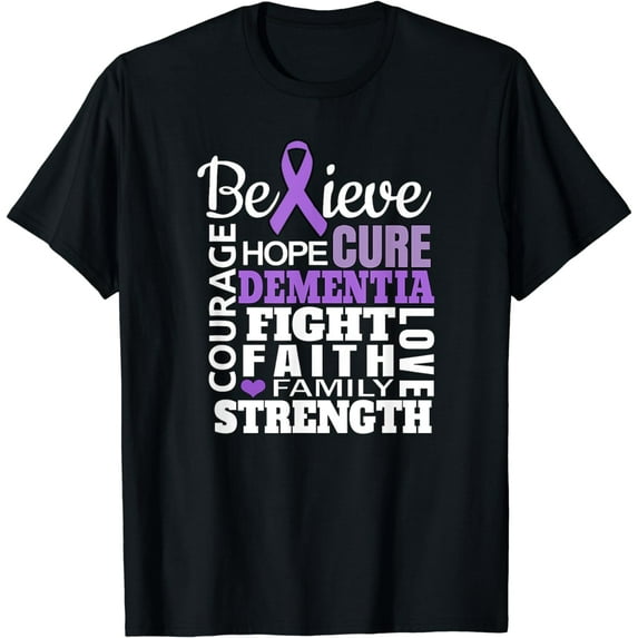 Dementia Believe Word Shirt Awareness Ribbon T-Shirt