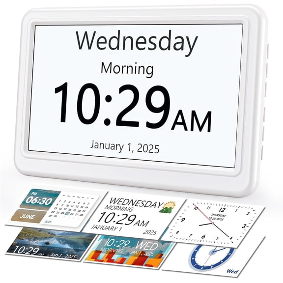 Dementia Clock for Seniors, Large Display Digital Calendar Day Clock, 12 Themes 20 Custom Alarms & Reminders with 18 Ringtones, Automatic Dimmer, Medication Alarm Clock for Alzheimers/Elderly